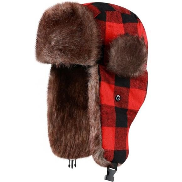 Trapper Warm Russian Trooper Hat Red(lattice) - Picture 1 of 2